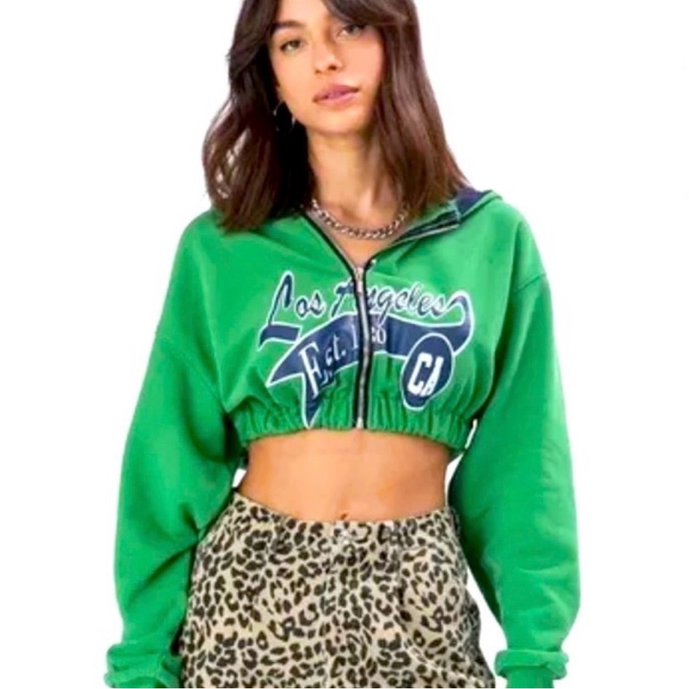 Green Los Angeles Cropped Hoodie